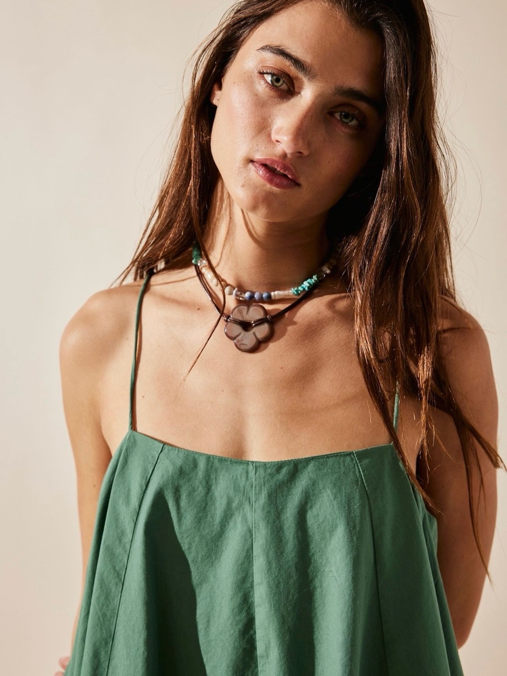 Free People Struttin’ Green Mini A-Line Spaghetti Strap Dress Size XL Boho - Picture 2 of 7